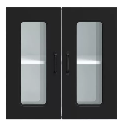  Konyhai fali szekrény üvegajtóval Kalmar fekete színű fűrészáru