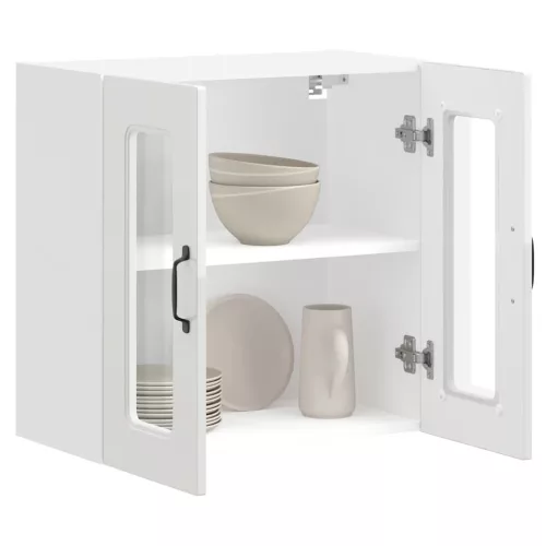  Konyhai fali szekrény üvegajtóval Kalmar magasfényű fehér színű