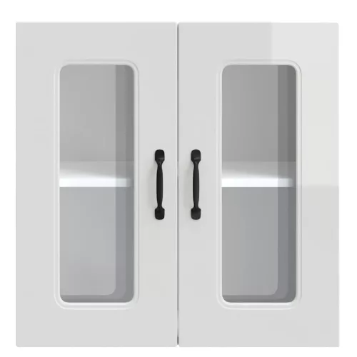  Konyhai fali szekrény üvegajtóval Kalmar magasfényű fehér színű