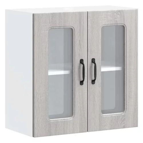  Konyhai fali szekrény üvegajtóval Kalmar szürke sonoma műfa