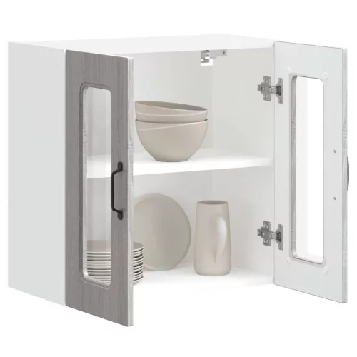  Konyhai fali szekrény üvegajtóval Kalmar szürke sonoma műfa