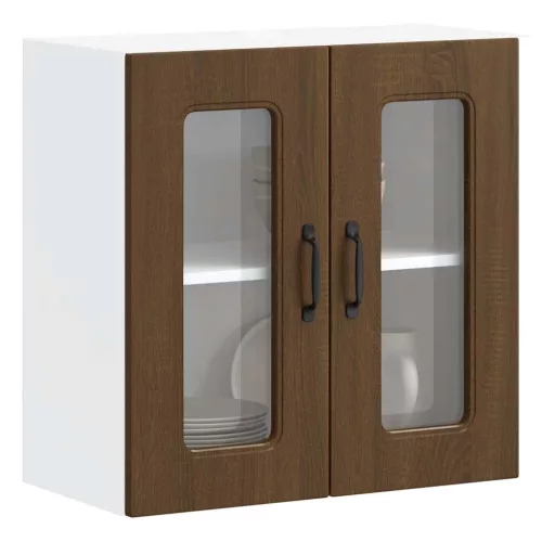  Konyhai fali szekrény üvegajtóval Kalmar barna tölgy színű műfa