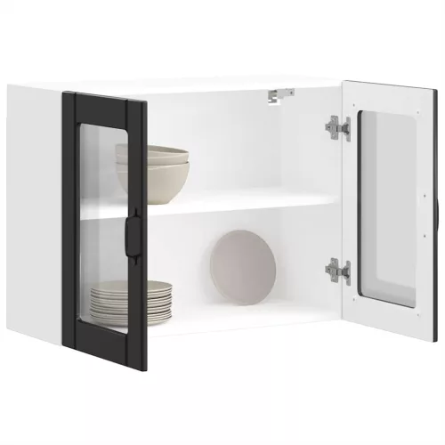  Konyhai fali szekrény üvegajtóval Lucca fekete színű fűrészáru