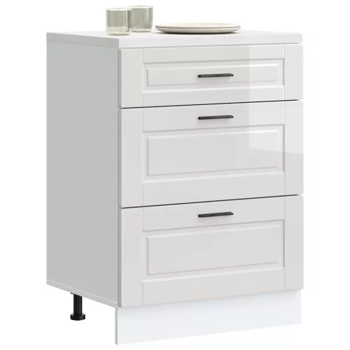  Porto magasfényű fehér szerelt fa konyhai alapszekrény