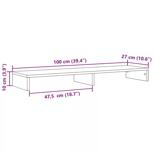  füstös tölgy színű szerelt fa monitorállvány 100 x 27 x 10 cm
