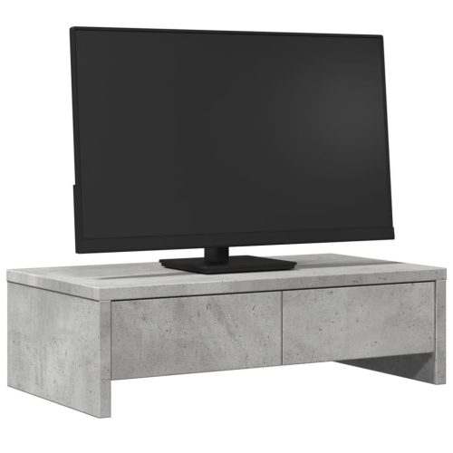  betonszürke szerelt fa monitorállvány fiókokkal 50 x 27 x 15 cm