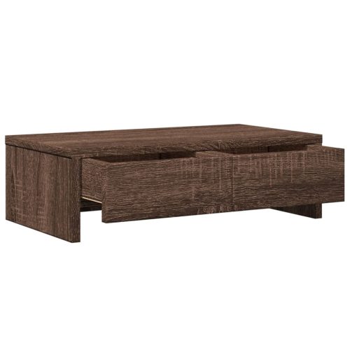  barna tölgy szerelt fa monitorállvány fiókokkal 50 x 27 x 15 cm