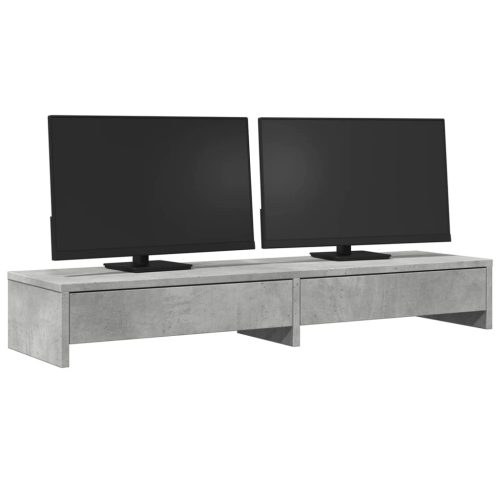  betonszürke szerelt fa monitorállvány fiókokkal 100x27x15 cm