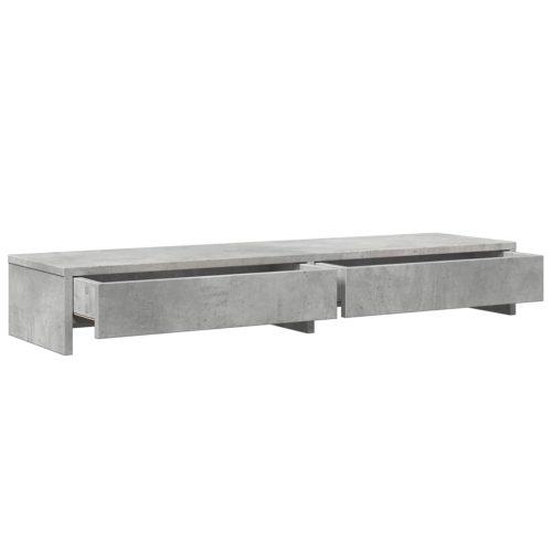  betonszürke szerelt fa monitorállvány fiókokkal 100x27x15 cm