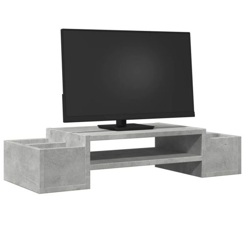  betonszürke szerelt fa monitorállvány tárolóval 70 x 27 x 15 cm