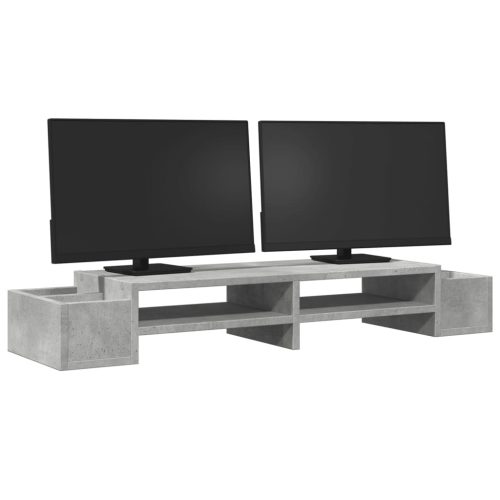  betonszürke szerelt fa monitorállvány tárolóval 100x27x15 cm