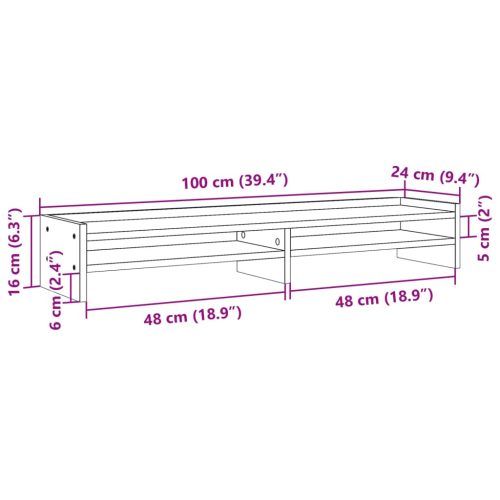  betonszürke szerelt fa monitorállvány 100 x 24 x 16 cm