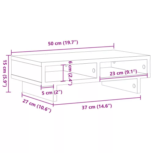  betonszürke szerelt fa monitorállvány 50 x 27 x 15 cm