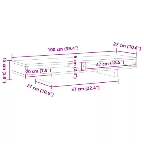  betonszürke szerelt fa monitorállvány 100 x 27 x 15 cm