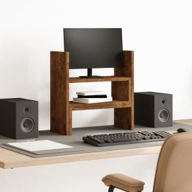    füstös tölgy szerelt fa állítható asztali szervező 40x17x41 cm