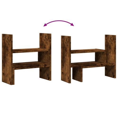  füstös tölgy szerelt fa állítható asztali szervező 40x17x41 cm