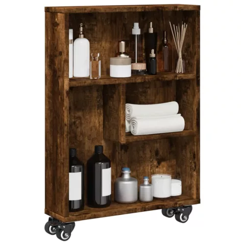  füstös tölgy színű szerelt fa keskeny tárolókocsi 48x13x68 cm