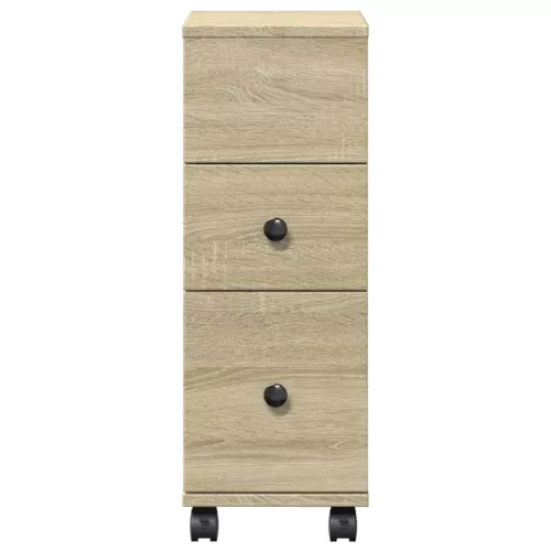  sonoma tölgy színű szerelt fa görgős keskeny fürdőszobaszekrény