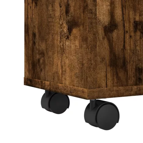  füstös tölgy színű szerelt fa görgős keskeny fürdőszobaszekrény