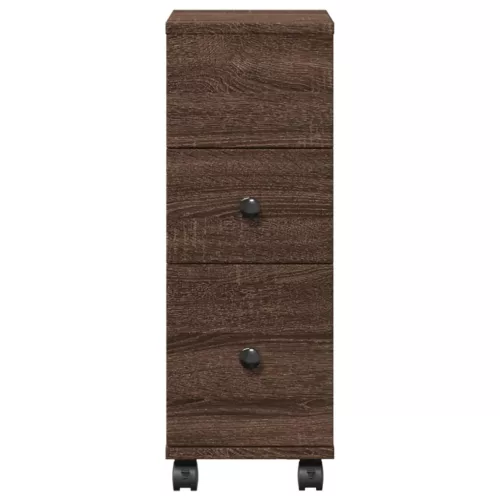  barna tölgy színű szerelt fa görgős keskeny fürdőszobaszekrény