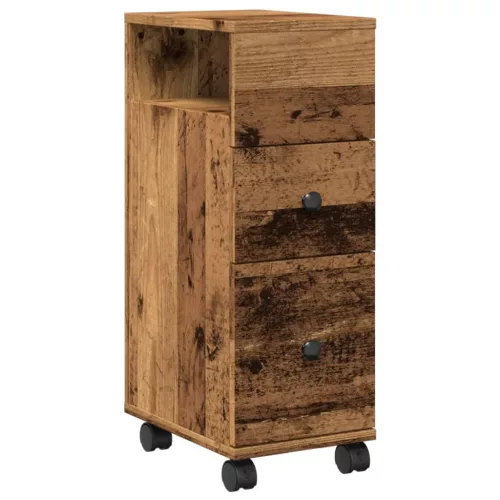  antik fa színű szerelt fa keskeny fürdőszobaszekrény kerekekkel