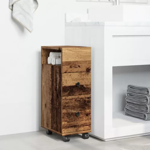  antik fa színű szerelt fa keskeny fürdőszobaszekrény kerekekkel