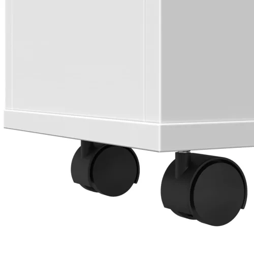  fehér szerelt fa keskeny fürdőszobaszekrény kerekekkel