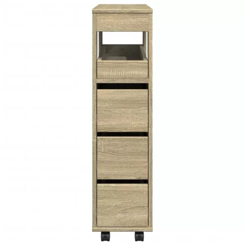  sonoma tölgy színű szerelt fa görgős keskeny fürdőszobaszekrény