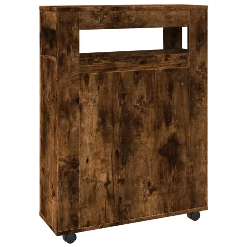  füstös tölgy színű szerelt fa görgős keskeny fürdőszobaszekrény