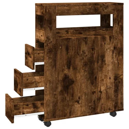  füstös tölgy színű szerelt fa görgős keskeny fürdőszobaszekrény