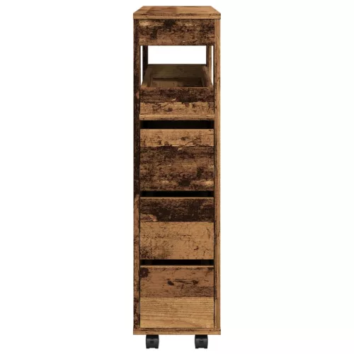  antik fa színű szerelt fa keskeny fürdőszobaszekrény kerekekkel