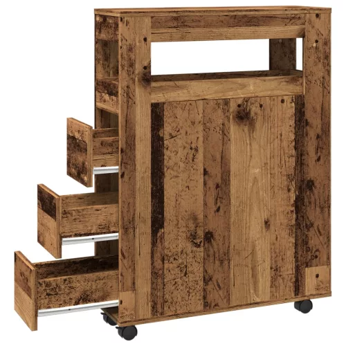  antik fa színű szerelt fa keskeny fürdőszobaszekrény kerekekkel