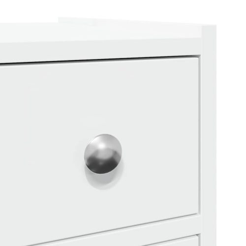  fehér szerelt fa keskeny fürdőszobaszekrény kerekekkel