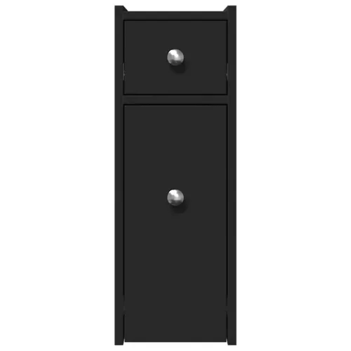  fekete szerelt fa keskeny fürdőszobaszekrény kerekekkel