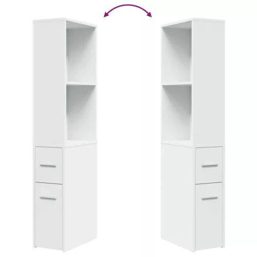  fehér szerelt fa keskeny fürdőszobaszekrény kerekekkel