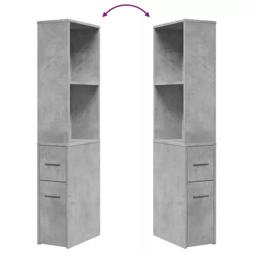  betonszürke szerelt fa görgős keskeny fürdőszobaszekrény