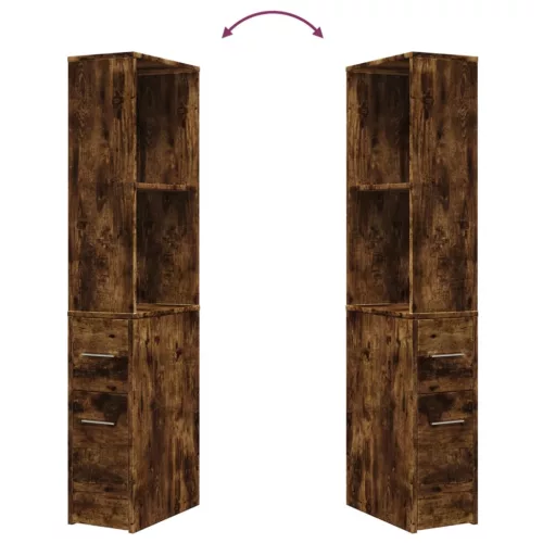  füstös tölgy színű szerelt fa görgős keskeny fürdőszobaszekrény