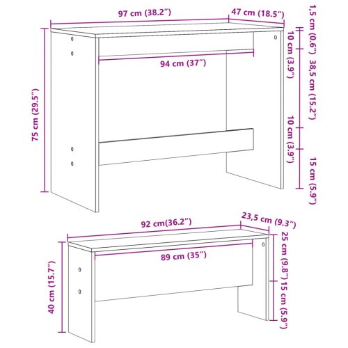  3 részes betonszürke szerelt fa étkezőasztal és pad szett
