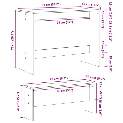  3 részes magasfényű szerelt fa étkezőasztal és pad szett