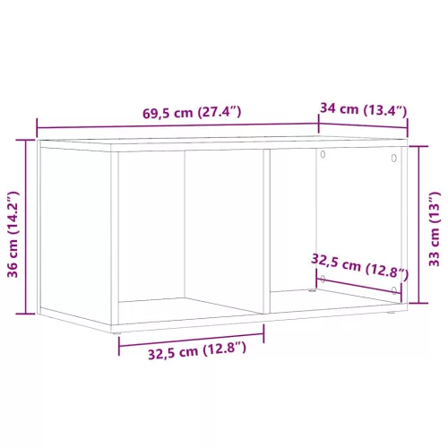  LP antik fa színű szerelt fa tárolódoboz 69,5 x 34 x 36 cm