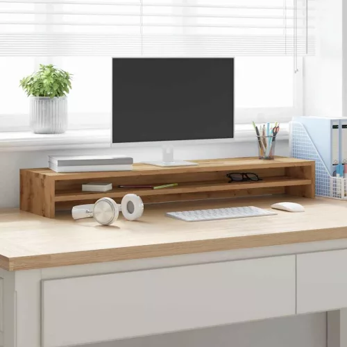  kézműves tölgy színű szerelt fa monitorállvány 100 x 24 x 13 cm