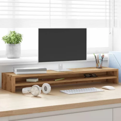  kézműves tölgy színű szerelt fa monitorállvány 100 x 24 x 13 cm