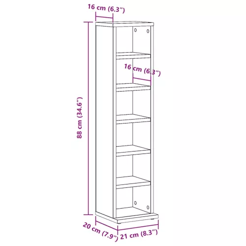  CD-szekrény Artisan tölgy 21x20x88 cm Gépelt fa