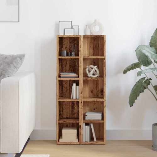  2 db antik fa színű szerelt fa CD-tartó szekrény 21x16x93,5 cm