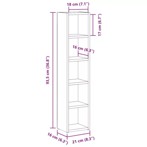  2 db kézműves tölgy színű szerelt fa CD-szekrény 21x16x93,5 cm