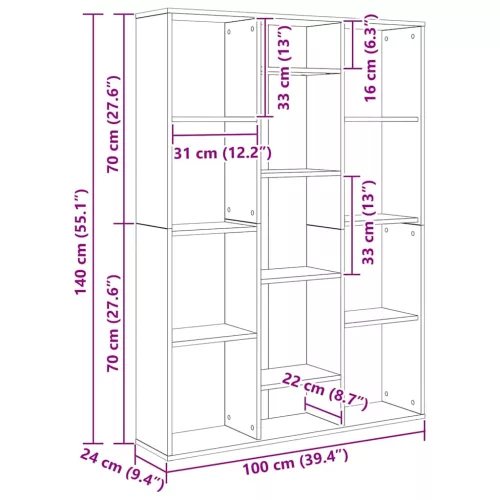  antik fa forgácslap térelválasztó/könyvszekrény 100x24x140 cm