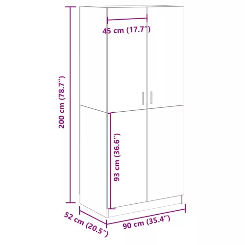  kézműves tölgy színű szerelt fa ruhásszekrény 90x52x200 cm
