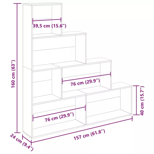  kézműves tölgy színű szerelt fa könyvszekrény 157x24x160 cm