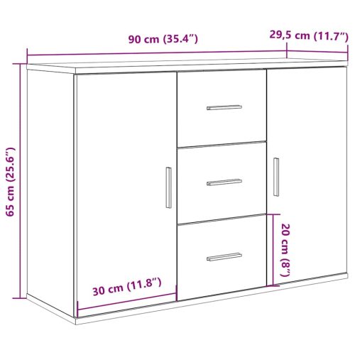  kézműves tölgy színű szerelt fa tálalószekrény 90x29,5x65 cm