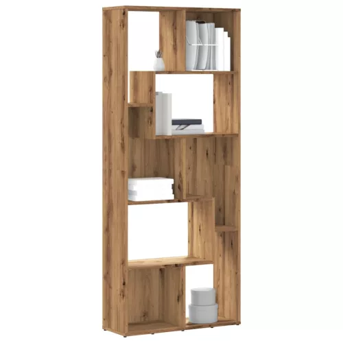  kézműves tölgy színű szerelt fa könyvespolc 67 x 24 x 161 cm